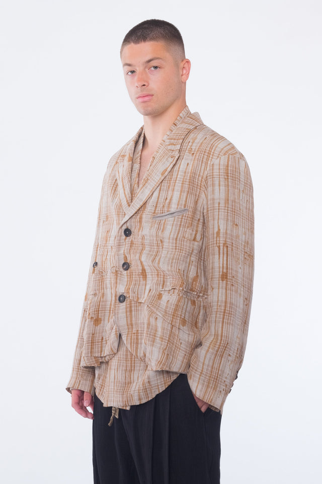 Gathered Plaid Blazer