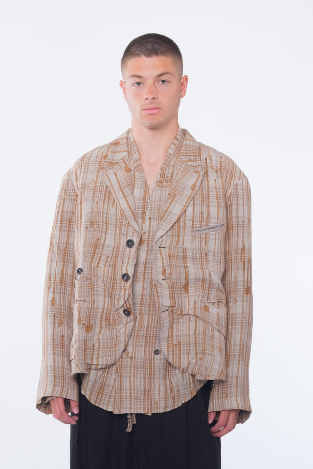 Gathered Plaid Blazer