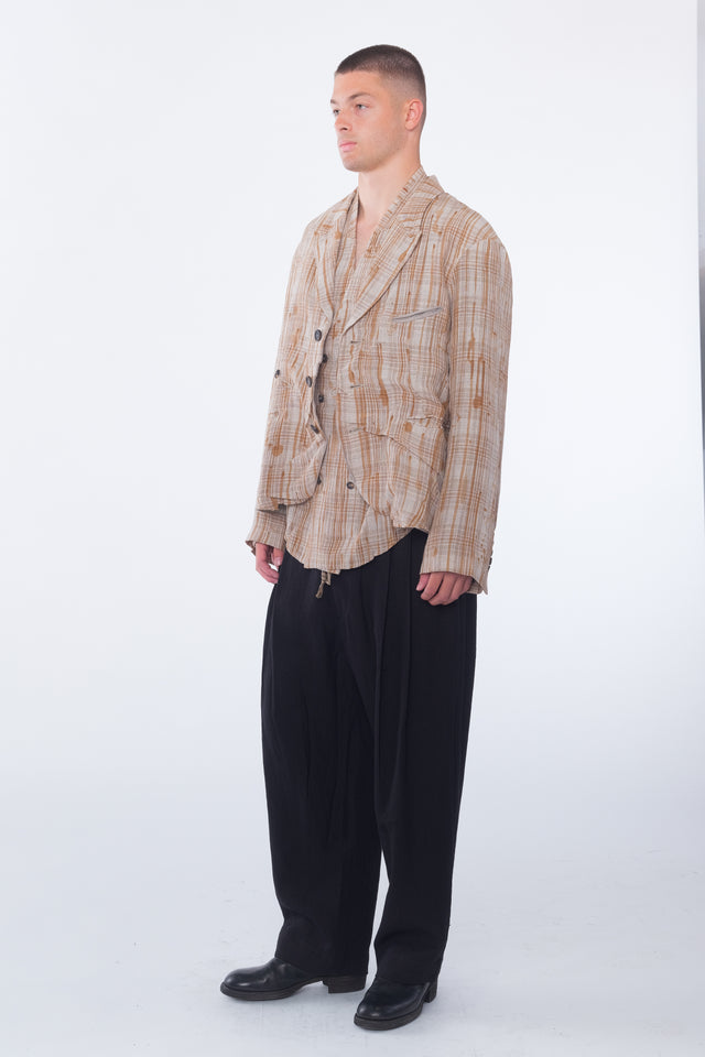 Gathered Plaid Blazer
