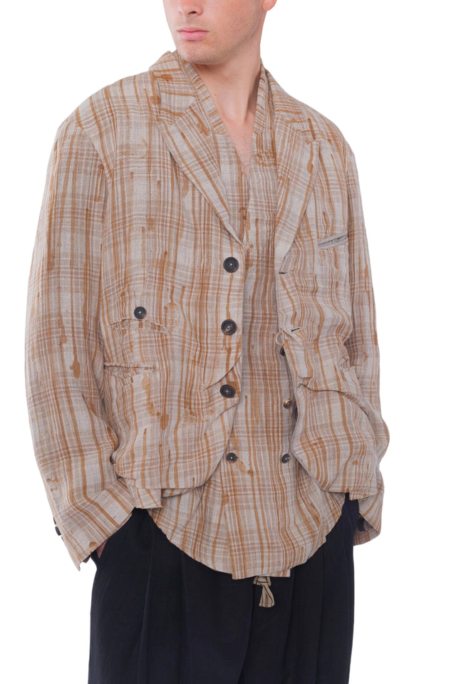 Gathered Plaid Blazer