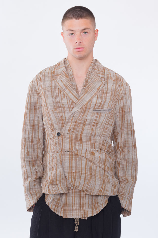 Gathered Plaid Blazer