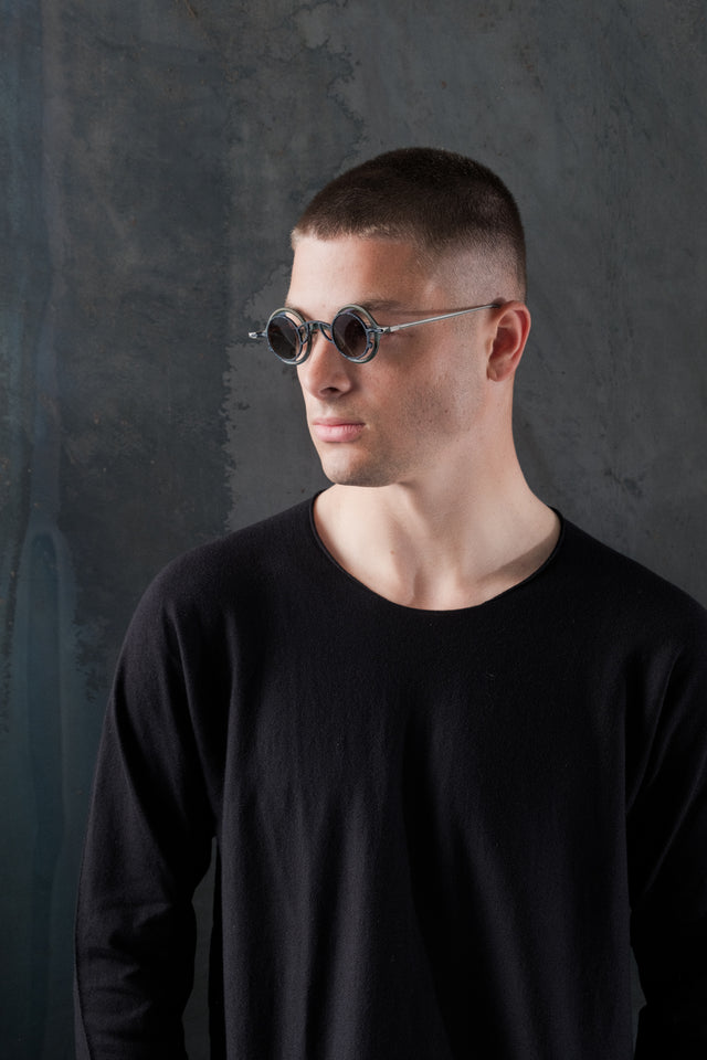 Round Clip Sunglasses in Jade + Dark Blue