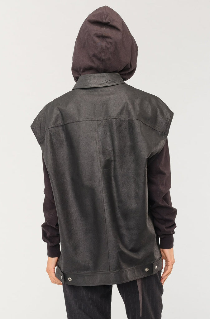 RICK OWENS Black Leather Sleeveless Jumbo Outershirt Vest · VERGLE